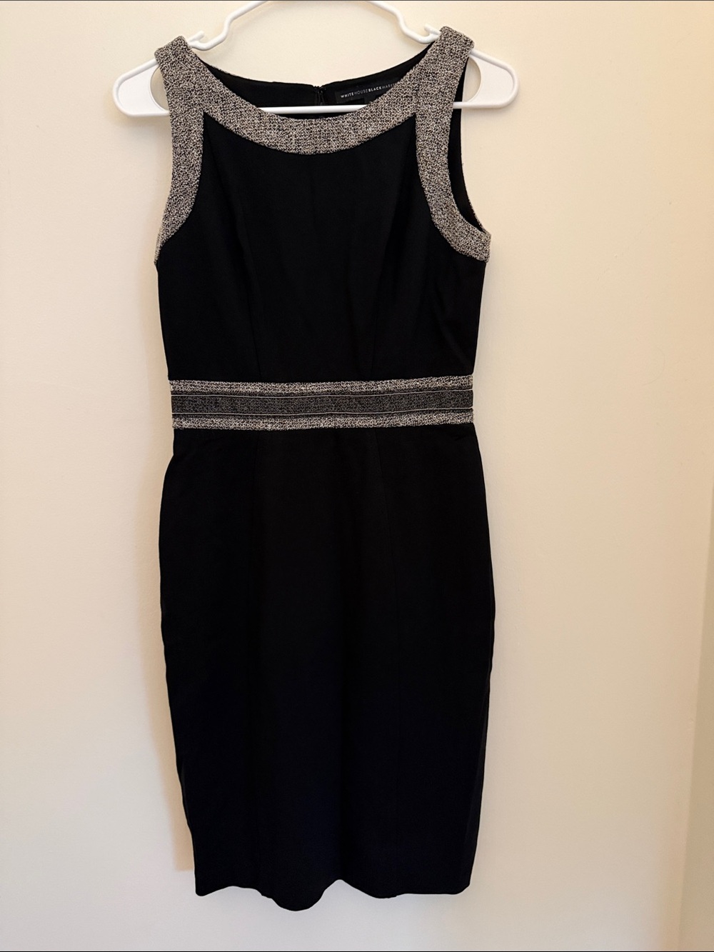White House Black Market Black Sheath Dress with Silver Trim